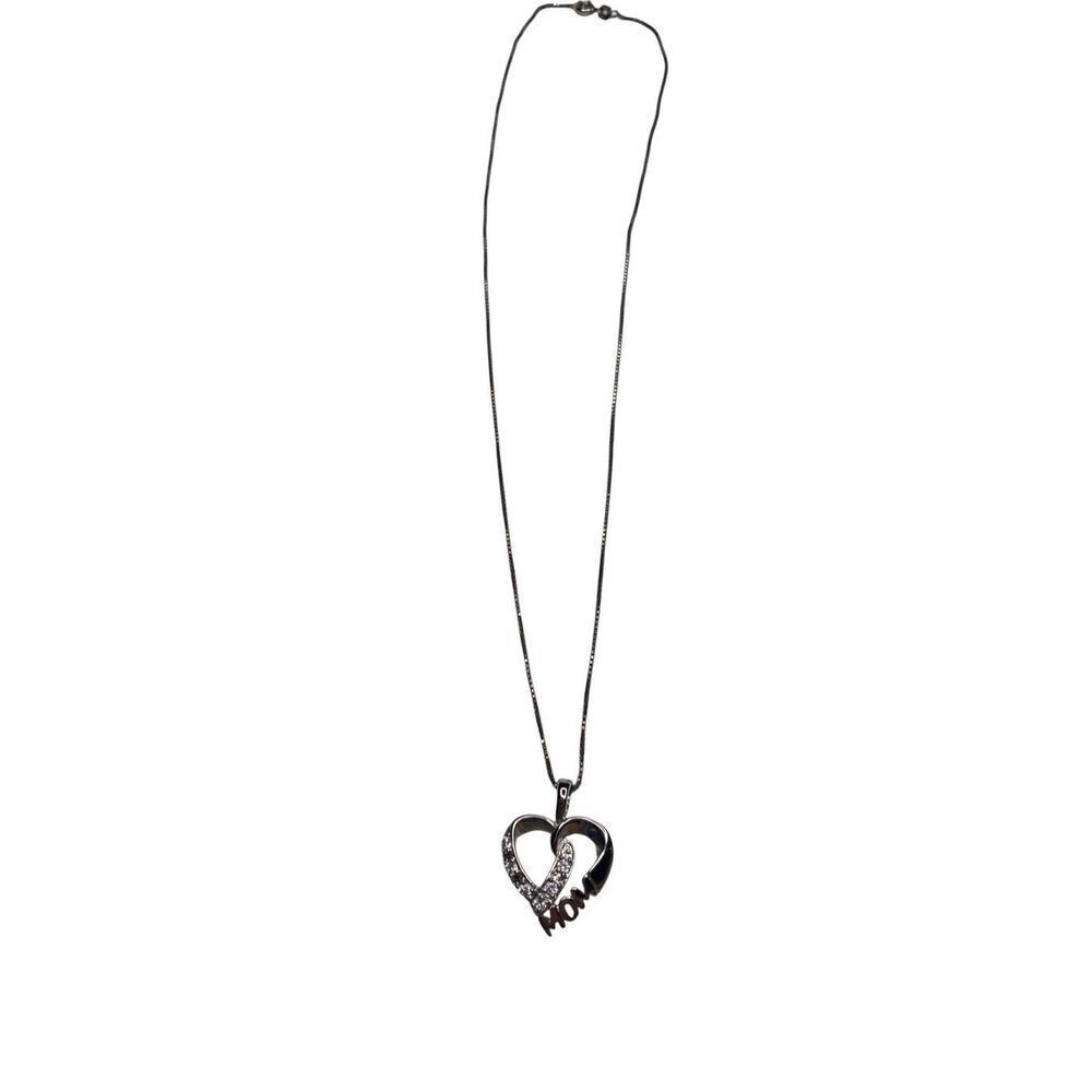 Sterling Silver Heart Mom Pendant Necklace Cubic Zirconia 925 Italy Mothers Day